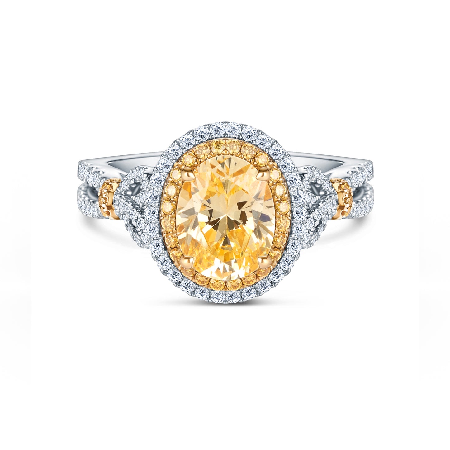 Romantic Bows Double Halo Yellow & White Diamond Engagement Ring