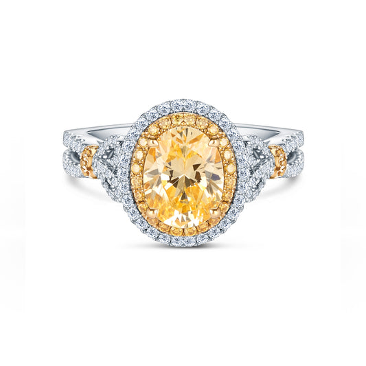 Romantic Bows Double Halo Yellow & White Diamond Engagement Ring