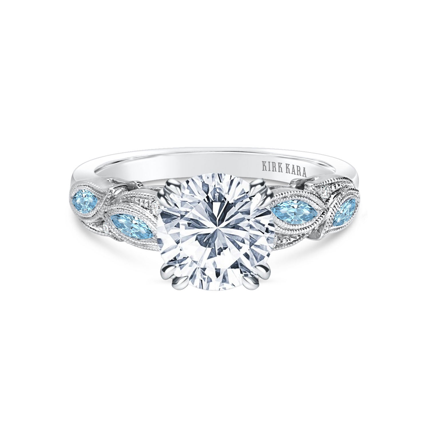 Botanical Floral Aquamarine Marquise Diamond Engagement Ring