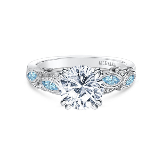 Botanical Floral Aquamarine Marquise Diamond Engagement Ring