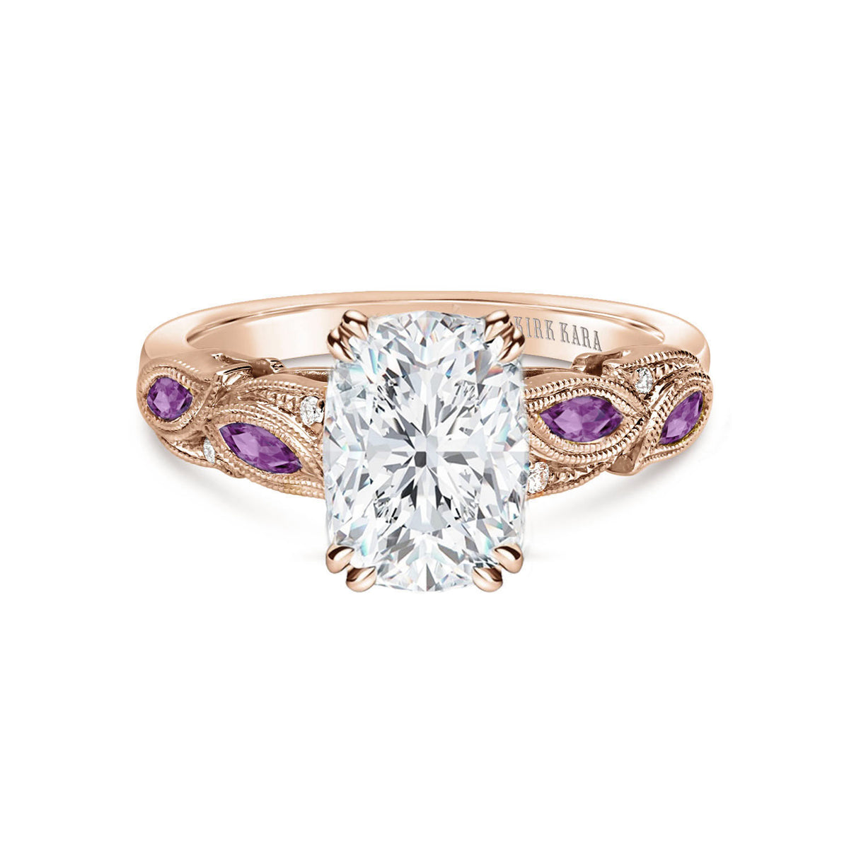 Botanical Floral Amethyst Marquise Diamond Engagement Ring