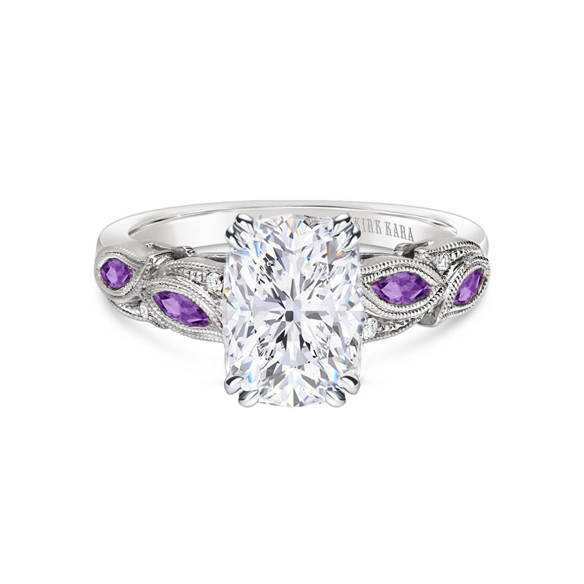 Botanical Floral Amethyst Marquise Diamond Engagement Ring
