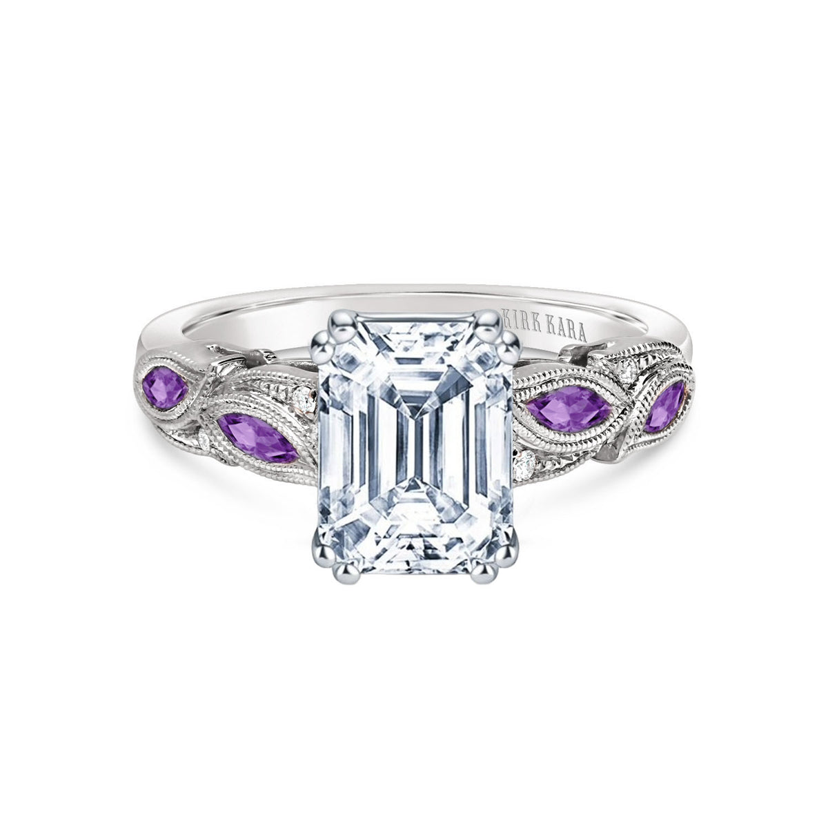 Botanical Floral Amethyst Marquise Diamond Engagement Ring
