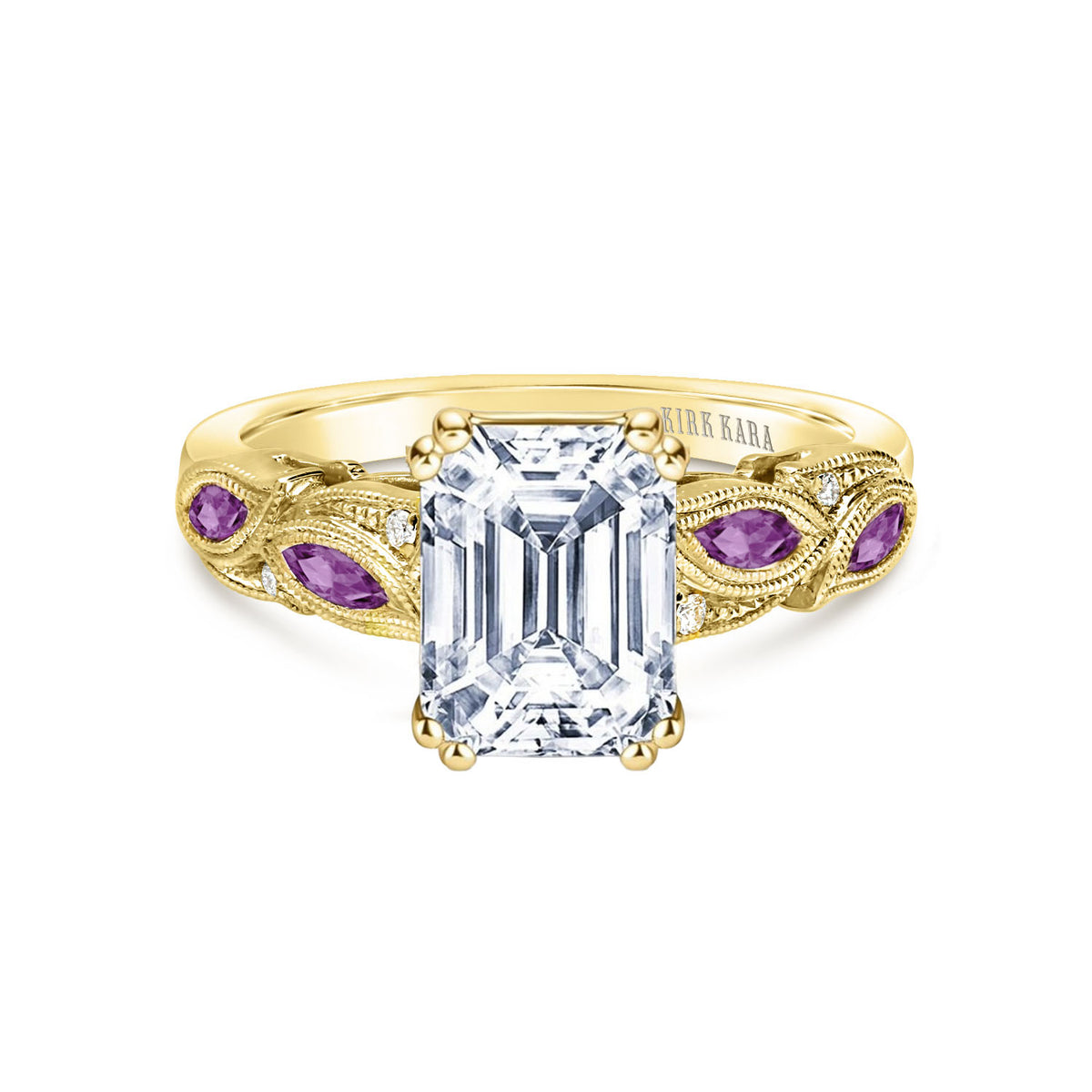 Botanical Floral Amethyst Marquise Diamond Engagement Ring