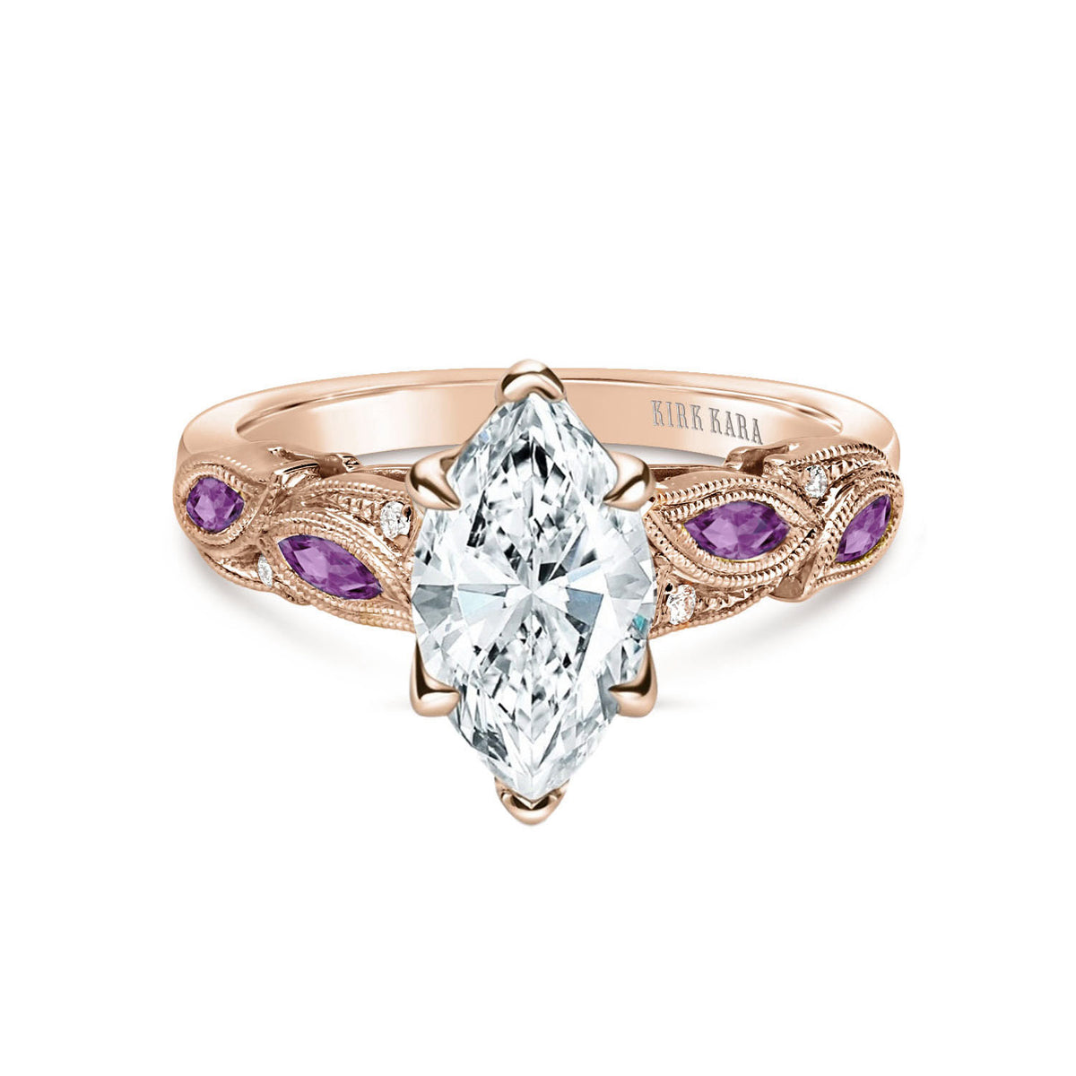 Botanical Floral Amethyst Marquise Diamond Engagement Ring