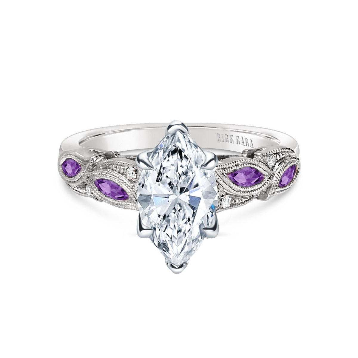 Botanical Floral Amethyst Marquise Diamond Engagement Ring