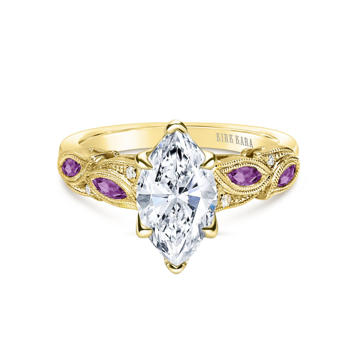 Botanical Floral Amethyst Marquise Diamond Engagement Ring
