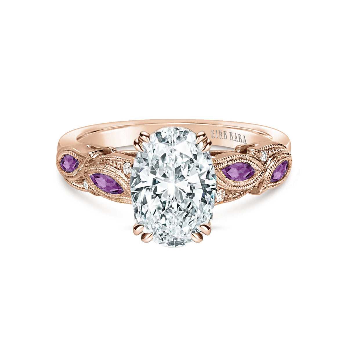 Botanical Floral Amethyst Marquise Diamond Engagement Ring