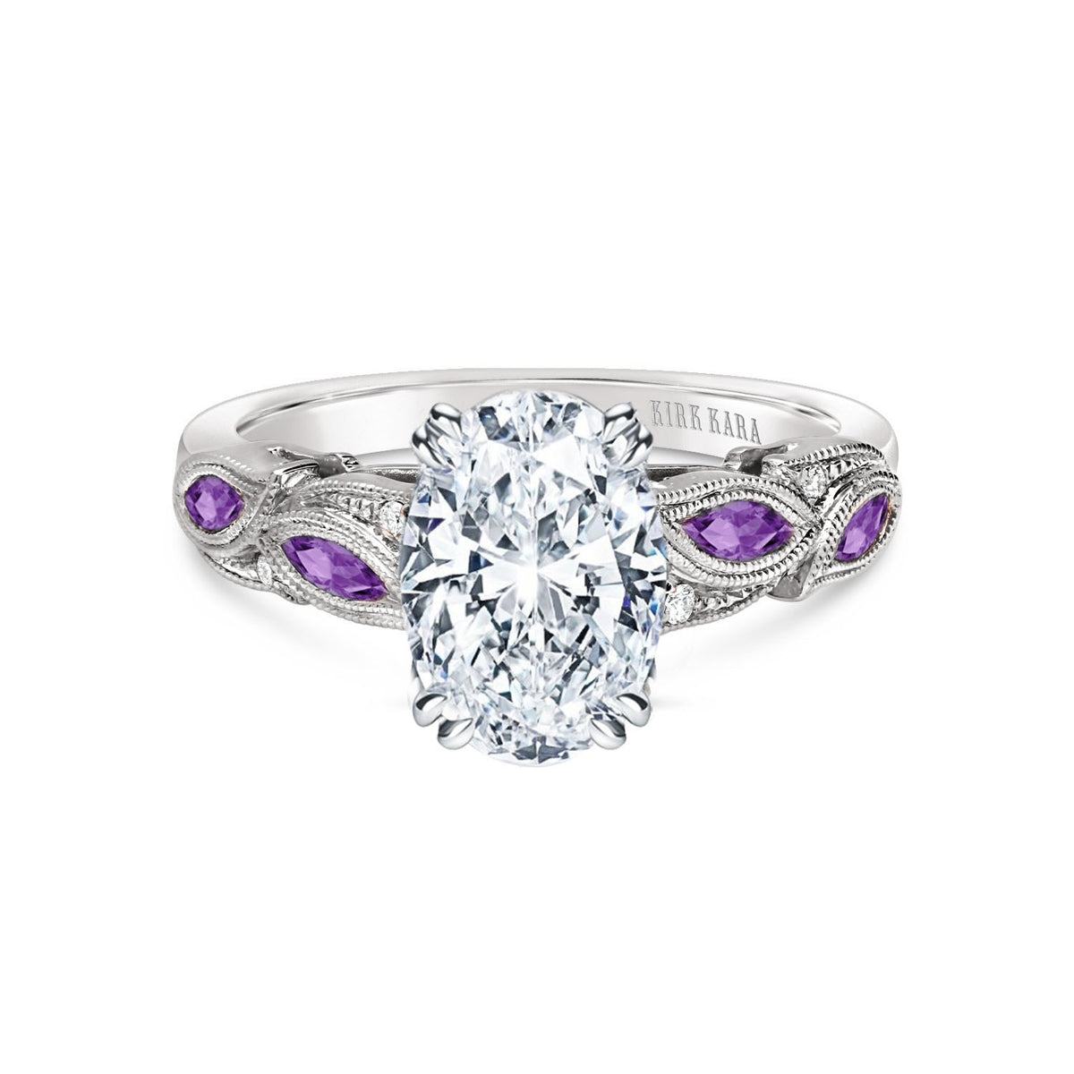 Botanical Floral Amethyst Marquise Diamond Engagement Ring