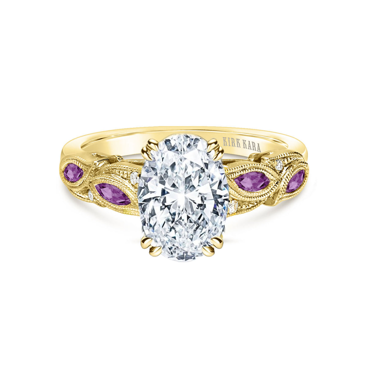 Botanical Floral Amethyst Marquise Diamond Engagement Ring