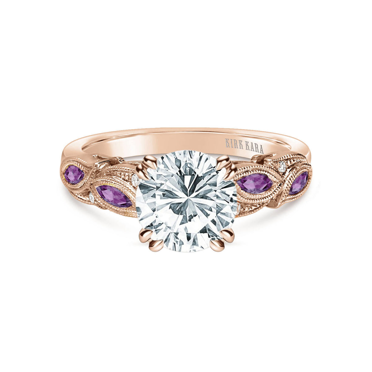 Botanical Floral Amethyst Marquise Diamond Engagement Ring