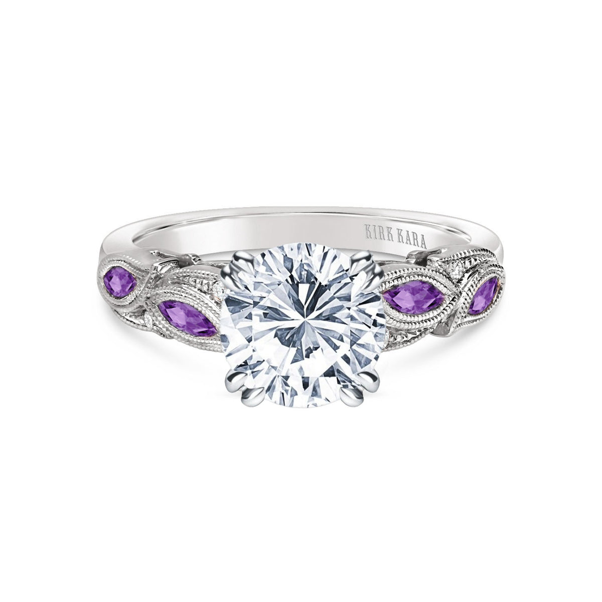 Botanical Floral Amethyst Marquise Diamond Engagement Ring