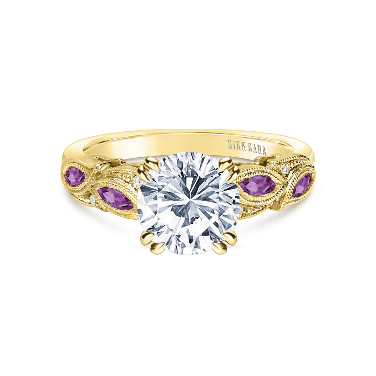 Botanical Floral Amethyst Marquise Diamond Engagement Ring