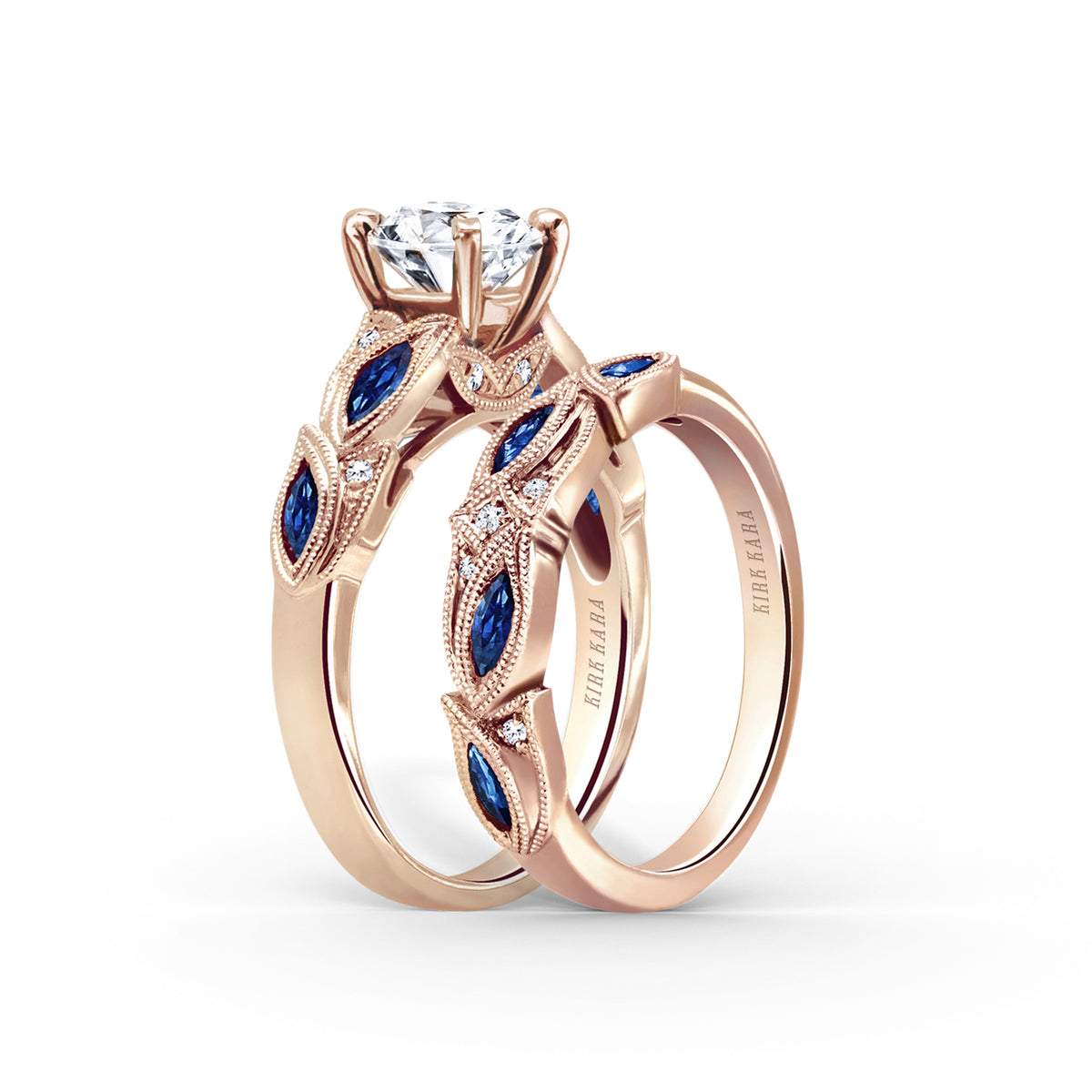 Blue Sapphire Marquise Accent Engagement Ring