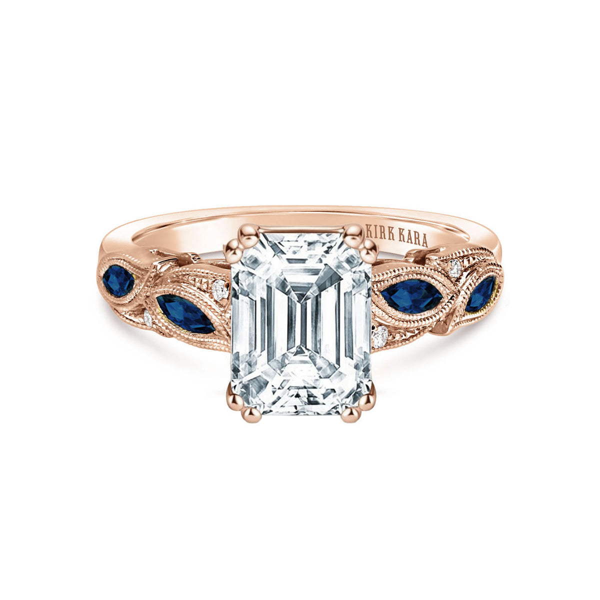 Blue Sapphire Marquise Accent Engagement Ring