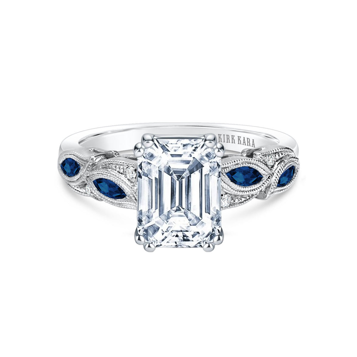Blue Sapphire Marquise Accent Engagement Ring