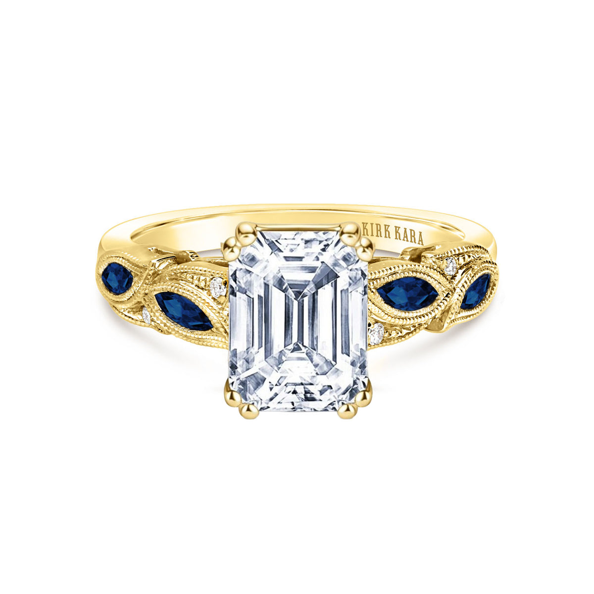 Blue Sapphire Marquise Accent Engagement Ring