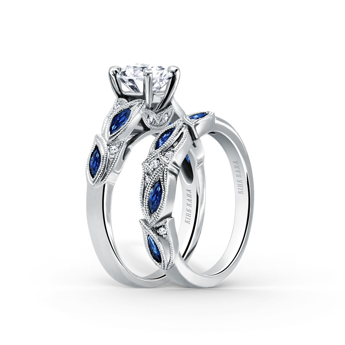 Blue Sapphire Marquise Accent Engagement Ring
