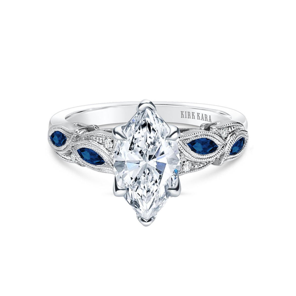 Blue Sapphire Marquise Accent Engagement Ring