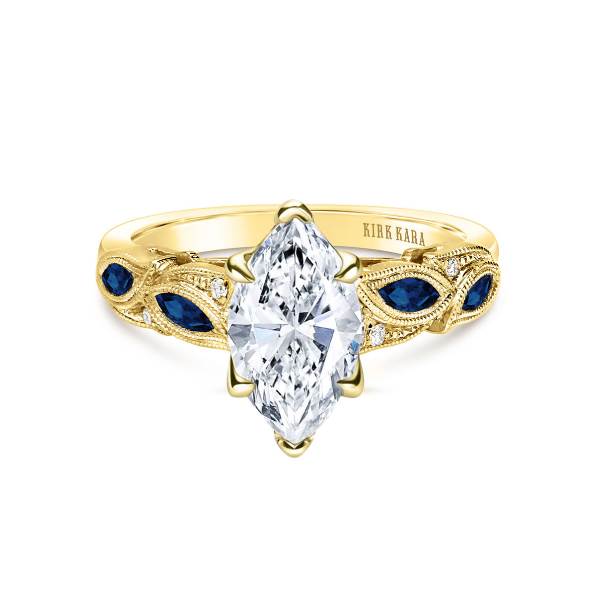 Blue Sapphire Marquise Accent Engagement Ring