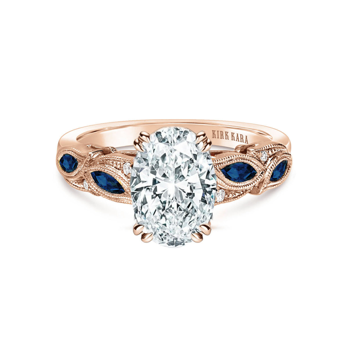 Blue Sapphire Marquise Accent Engagement Ring