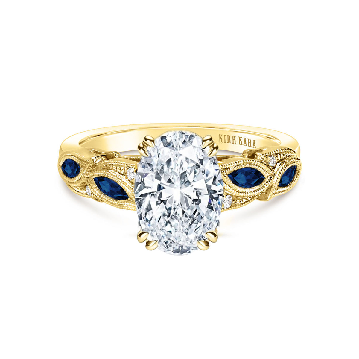 Blue Sapphire Marquise Accent Engagement Ring