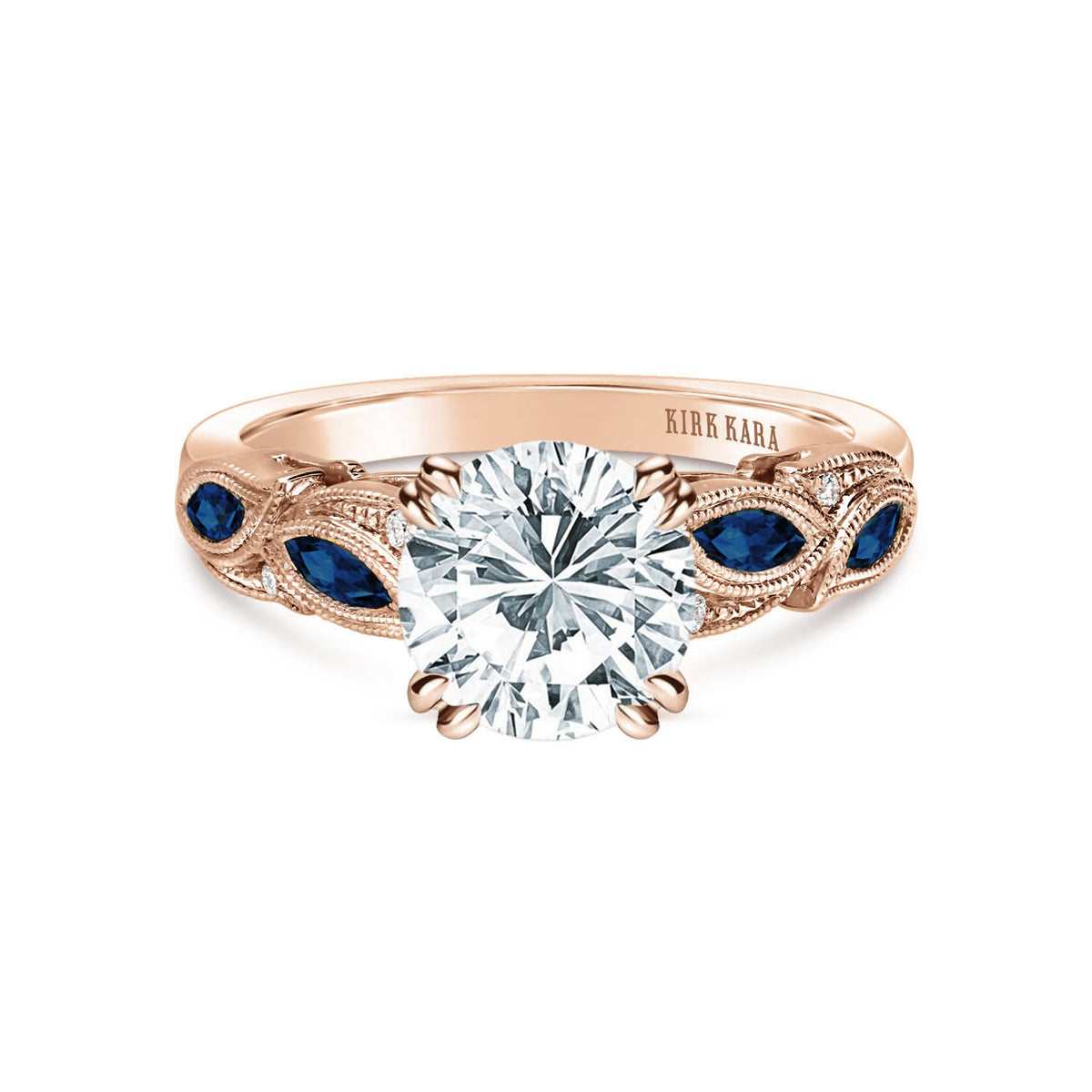 Blue Sapphire Marquise Accent Engagement Ring
