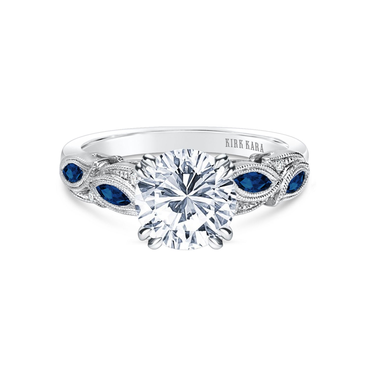 Blue Sapphire Marquise Accent Engagement Ring