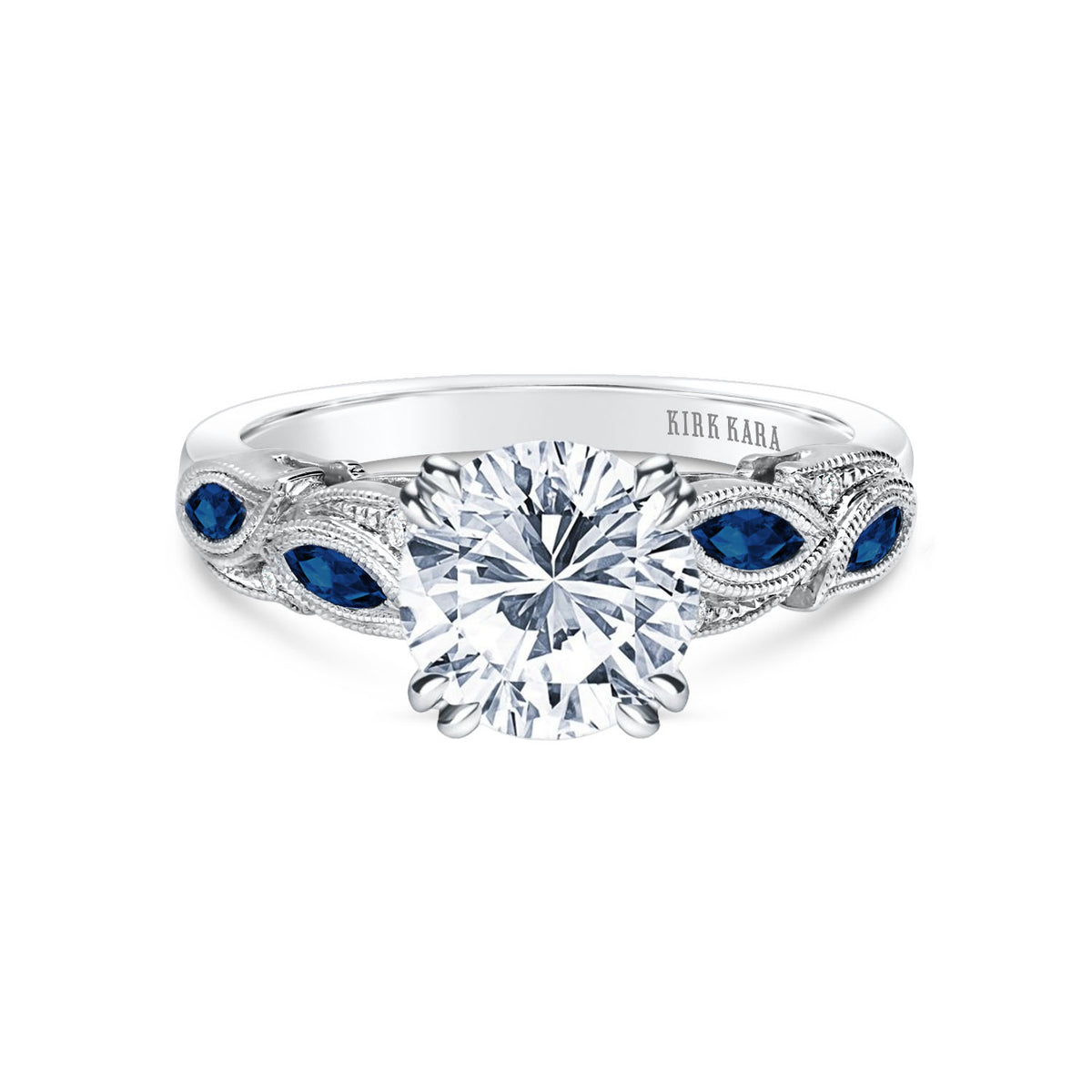Blue Sapphire Marquise Accent Engagement Ring