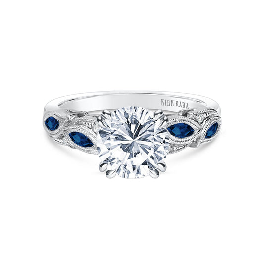 Blue Sapphire Marquise Accent Engagement Ring
