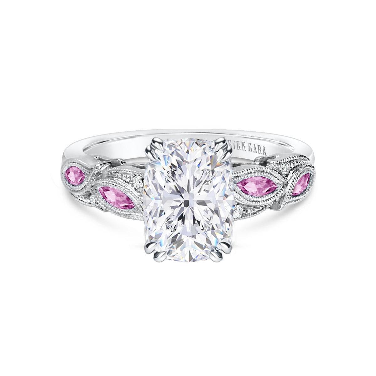 Botanical Floral Pink Sapphire Marquise Diamond Engagement Ring