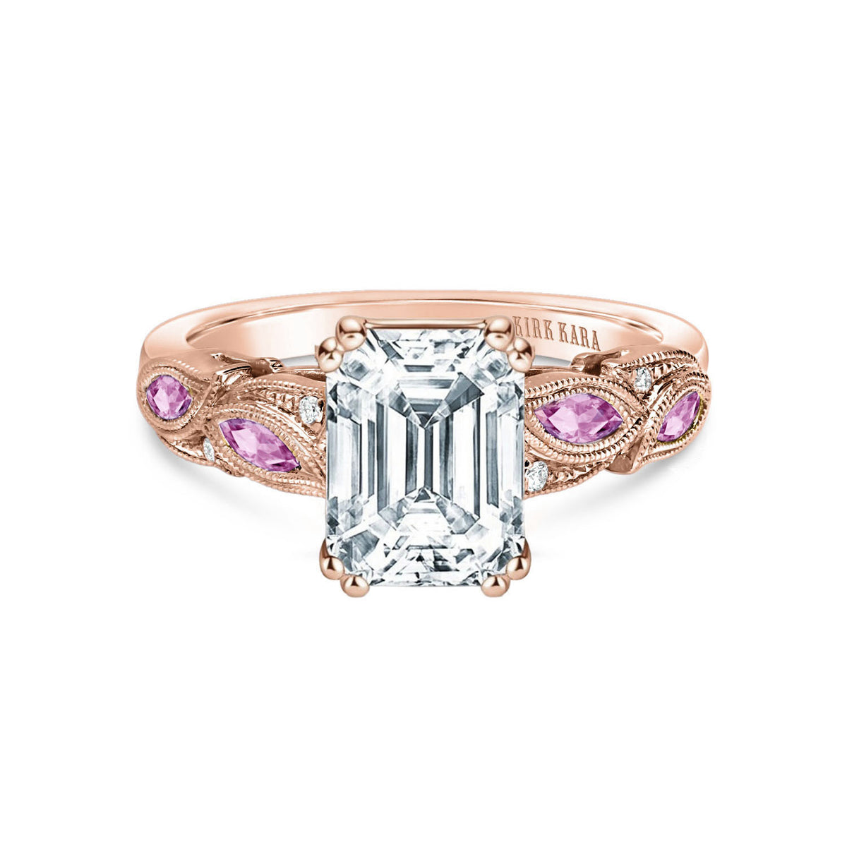 Botanical Floral Pink Sapphire Marquise Diamond Engagement Ring
