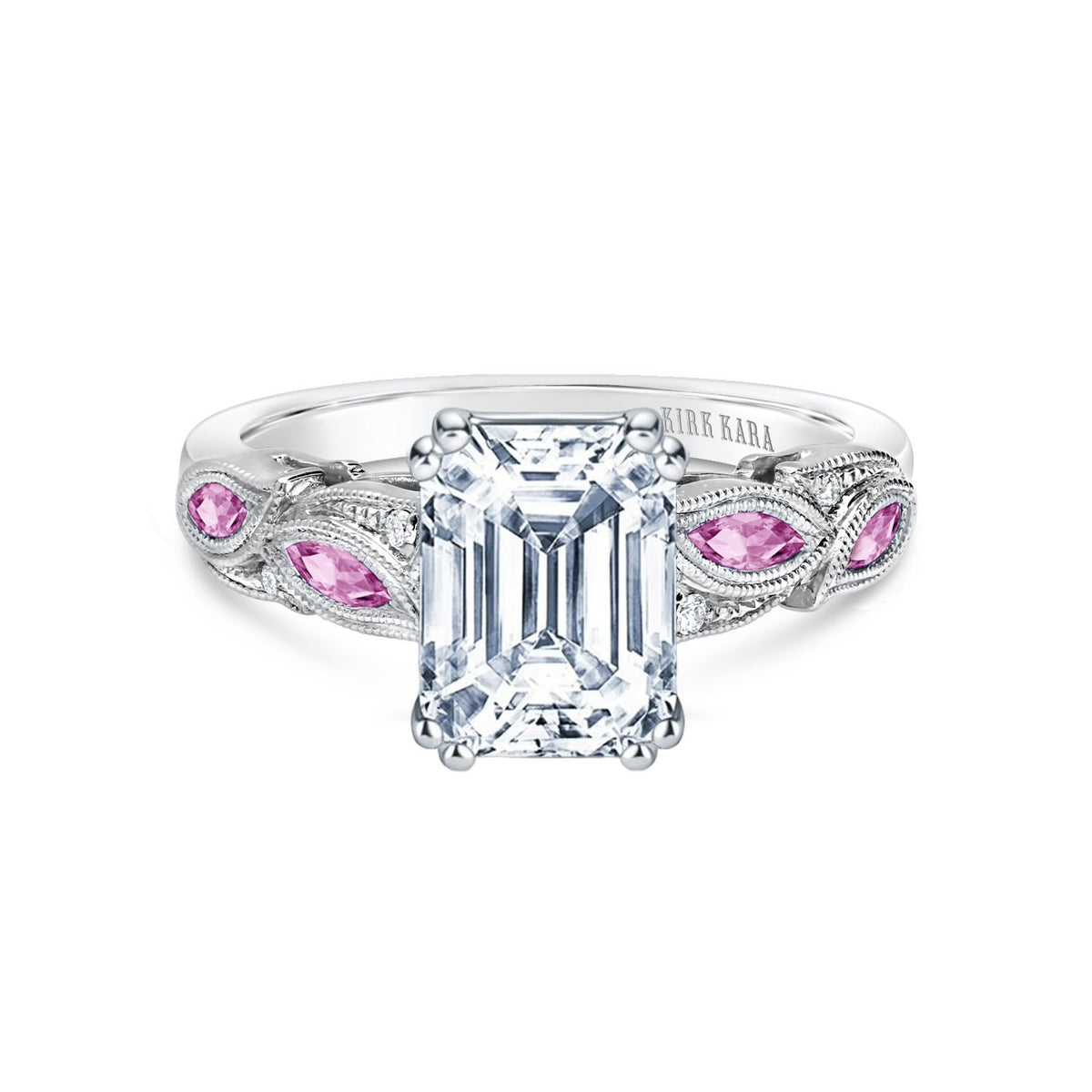 Botanical Floral Pink Sapphire Marquise Diamond Engagement Ring