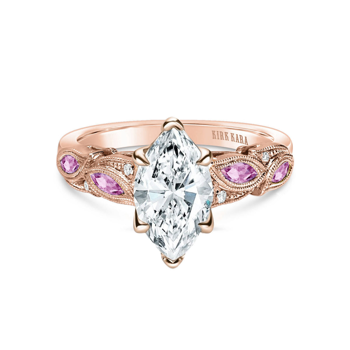 Botanical Floral Pink Sapphire Marquise Diamond Engagement Ring