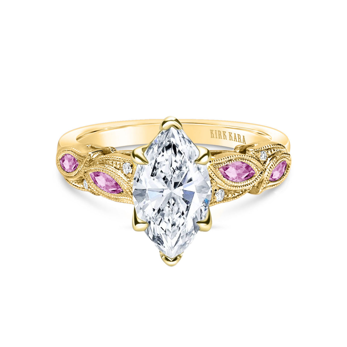 Botanical Floral Pink Sapphire Marquise Diamond Engagement Ring