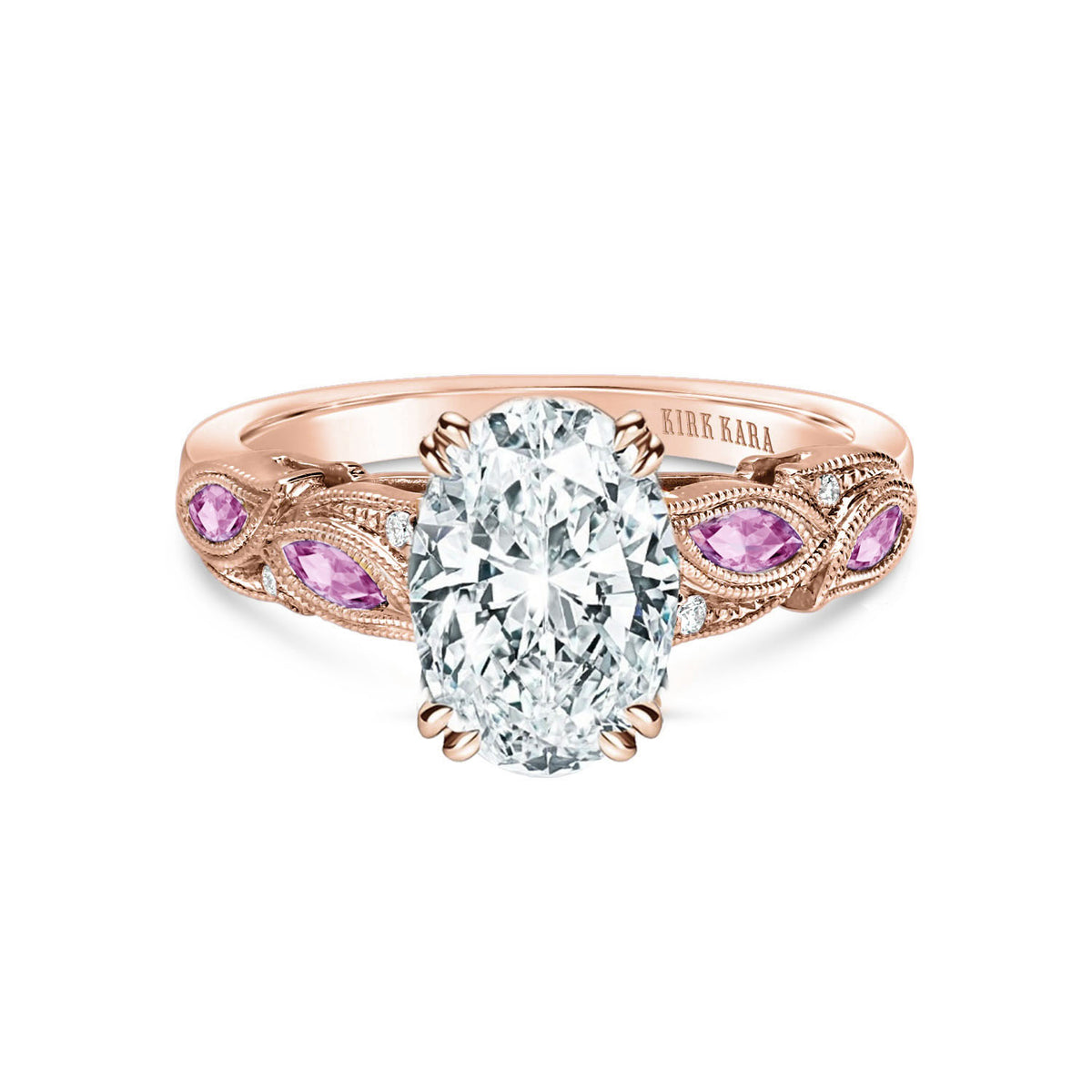 Botanical Floral Pink Sapphire Marquise Diamond Engagement Ring