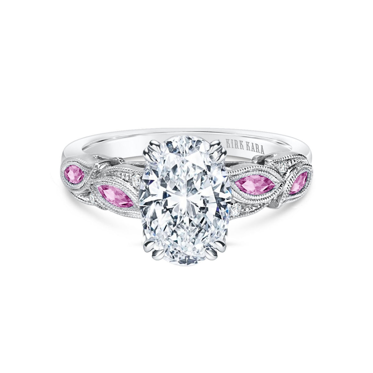 Botanical Floral Pink Sapphire Marquise Diamond Engagement Ring