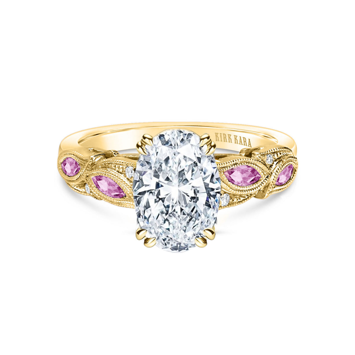 Botanical Floral Pink Sapphire Marquise Diamond Engagement Ring