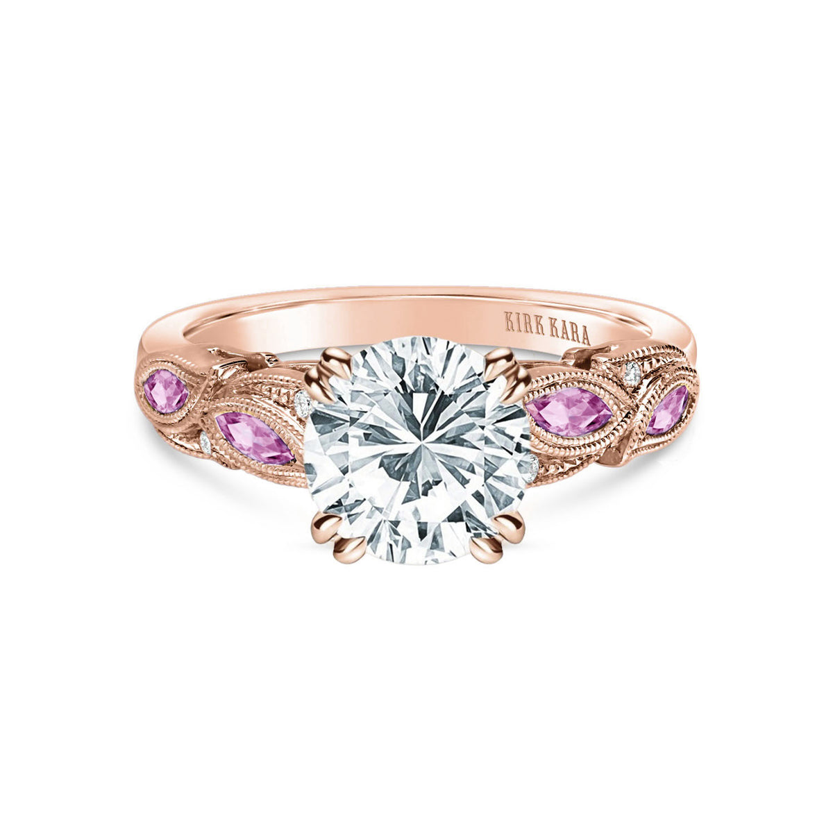 Botanical Floral Pink Sapphire Marquise Diamond Engagement Ring