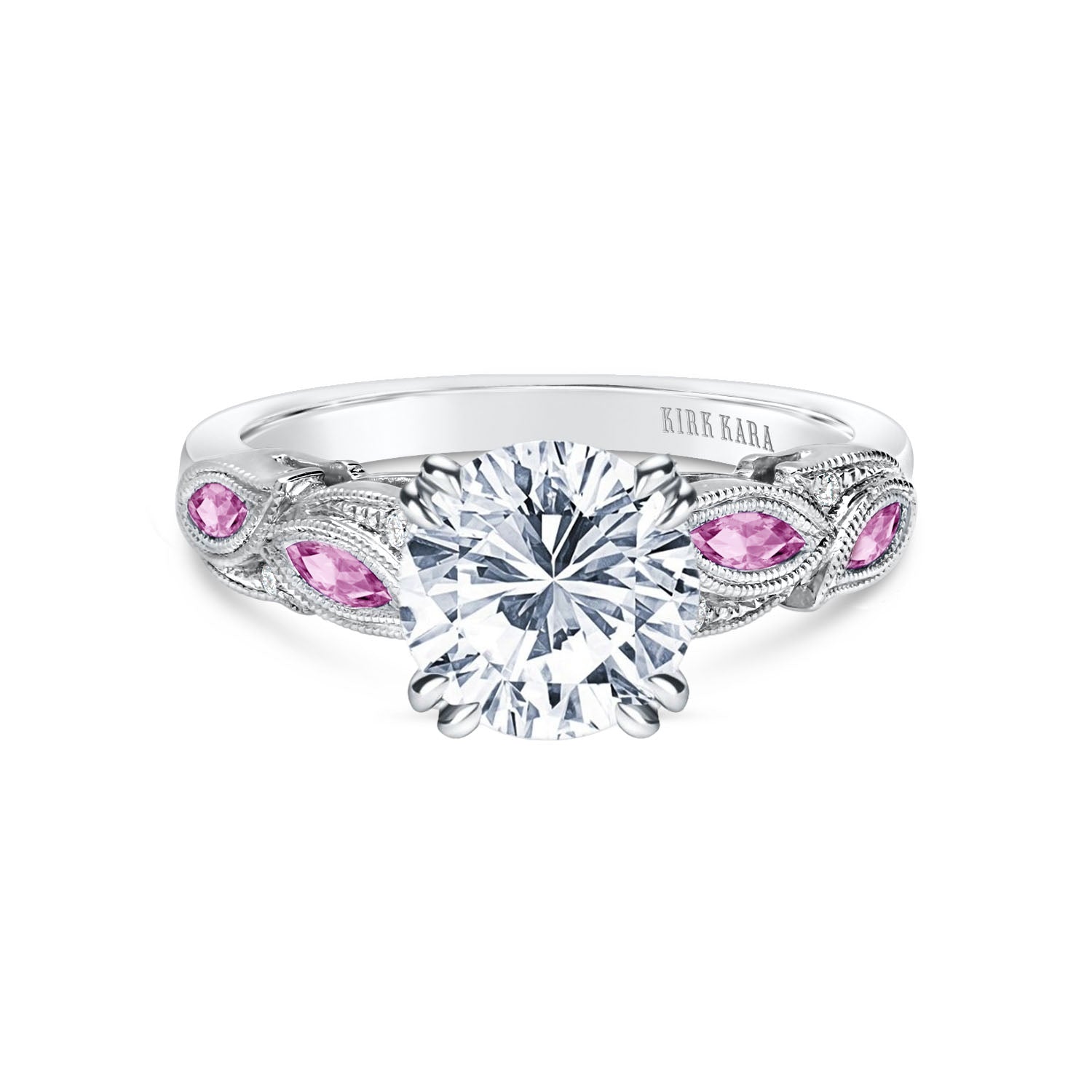 Botanical Floral Pink Sapphire Marquise Diamond Engagement Ring