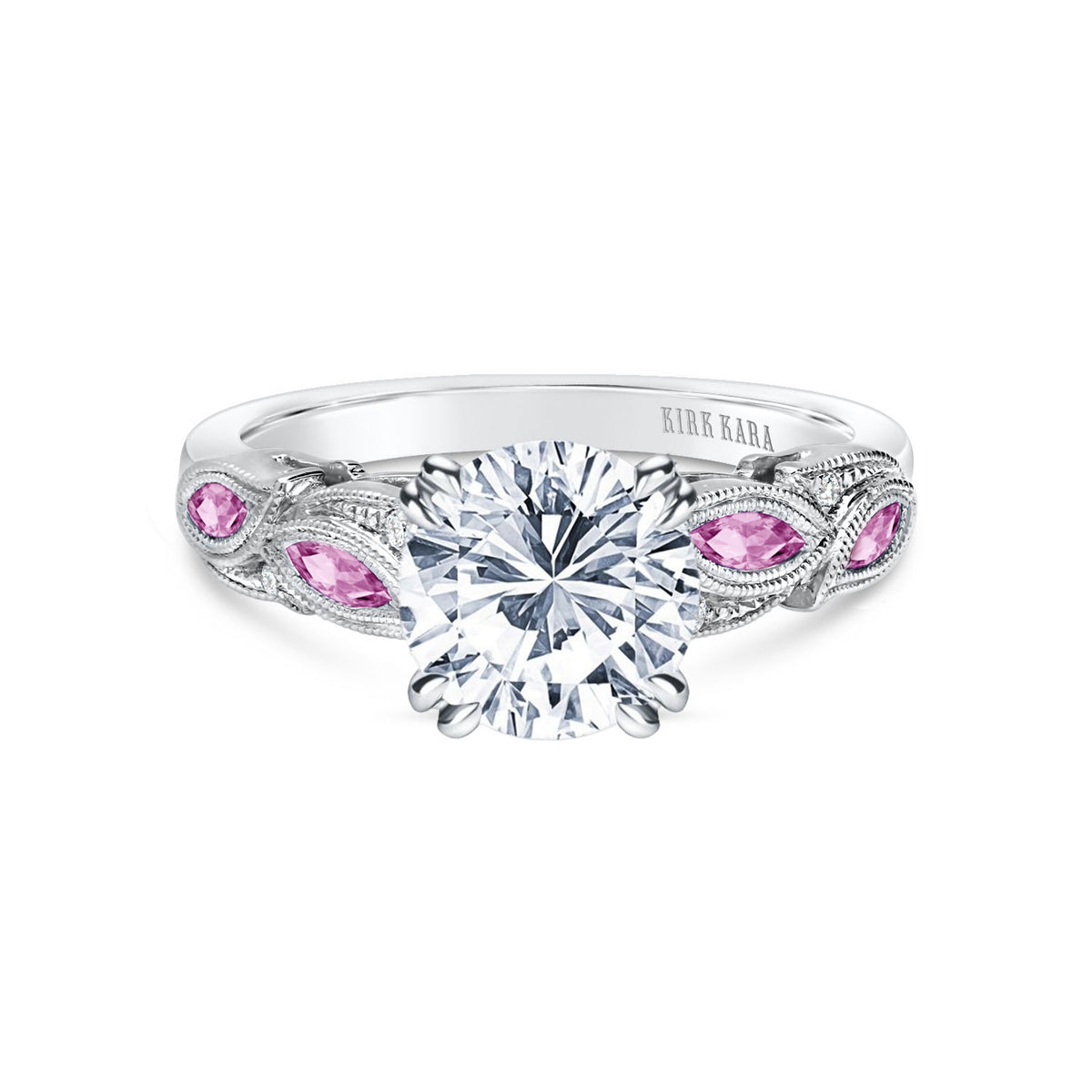 Botanical Floral Pink Sapphire Marquise Diamond Engagement Ring