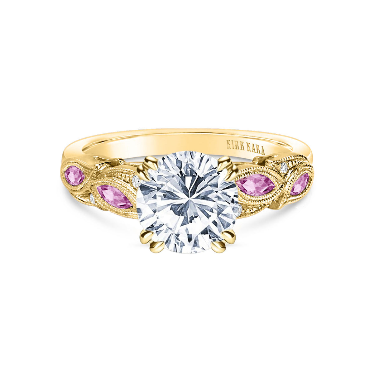 Botanical Floral Pink Sapphire Marquise Diamond Engagement Ring