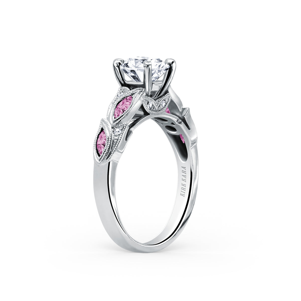Botanical Floral Pink Sapphire Marquise Diamond Engagement Ring
