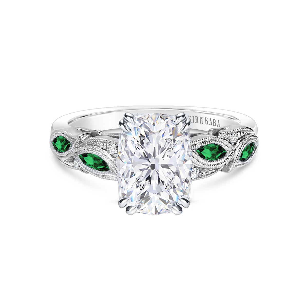Botanical Floral Tsavorite Marquise Diamond Engagement Ring