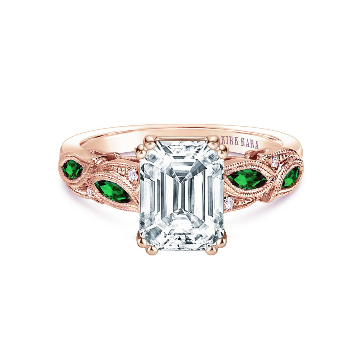 Botanical Floral Tsavorite Marquise Diamond Engagement Ring