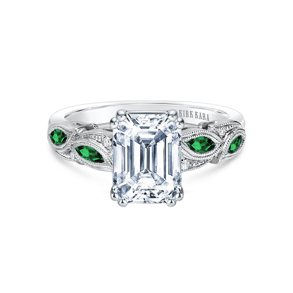 Botanical Floral Tsavorite Marquise Diamond Engagement Ring