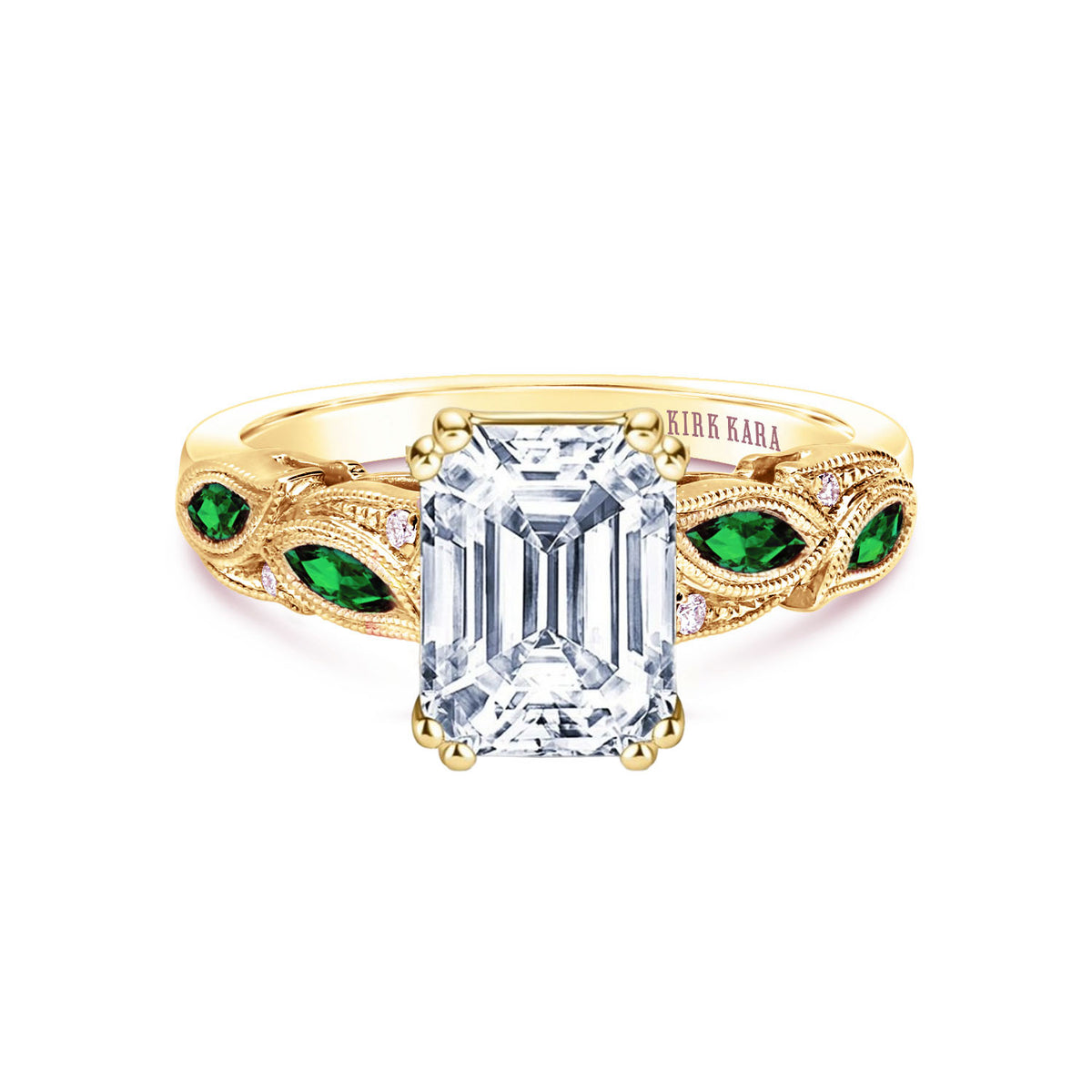 Botanical Floral Tsavorite Marquise Diamond Engagement Ring