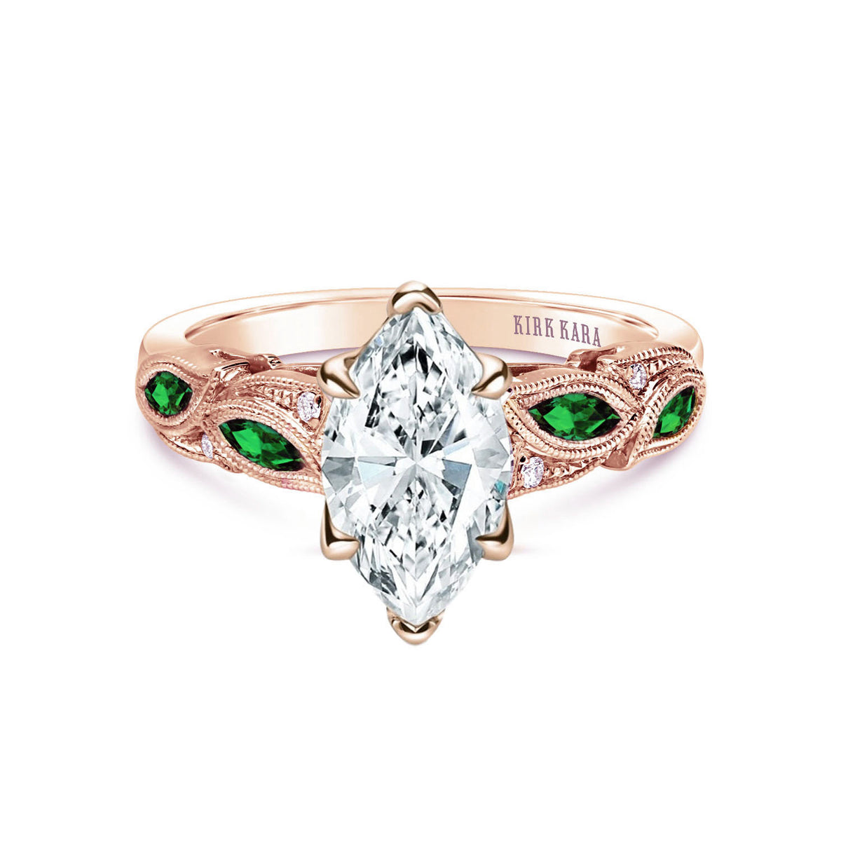 Botanical Floral Tsavorite Marquise Diamond Engagement Ring