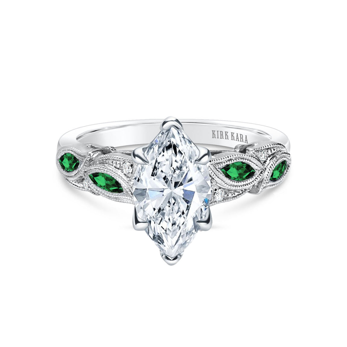 Botanical Floral Tsavorite Marquise Diamond Engagement Ring