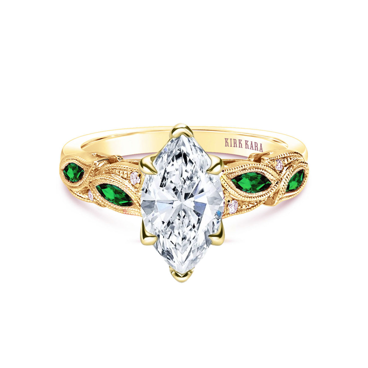 Botanical Floral Tsavorite Marquise Diamond Engagement Ring